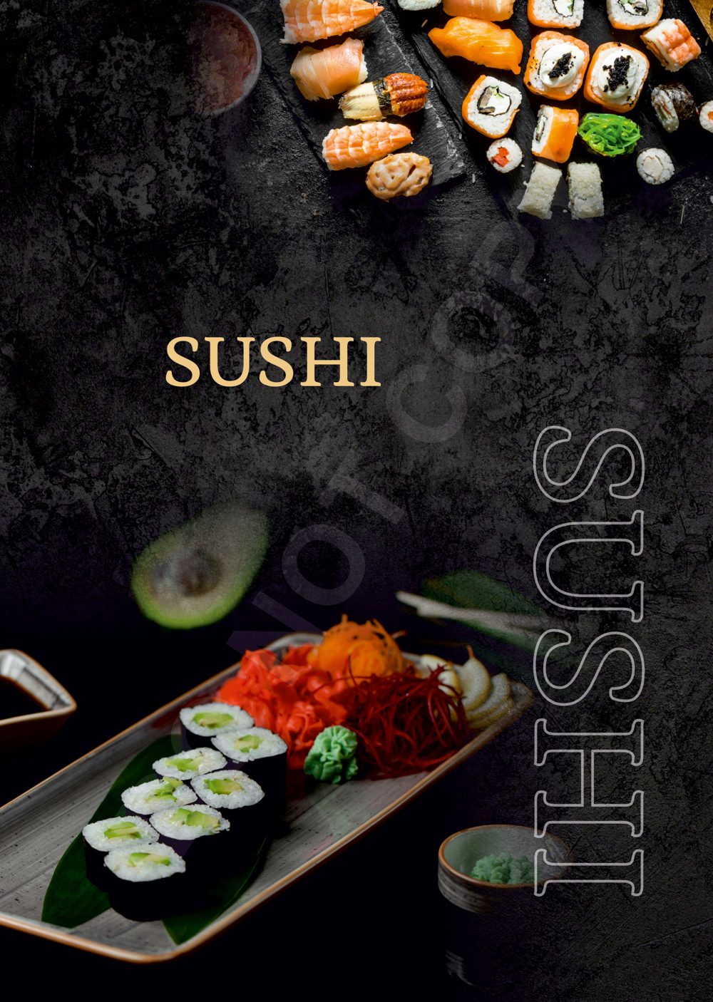 Sushi-Auswahl auf Schiefer